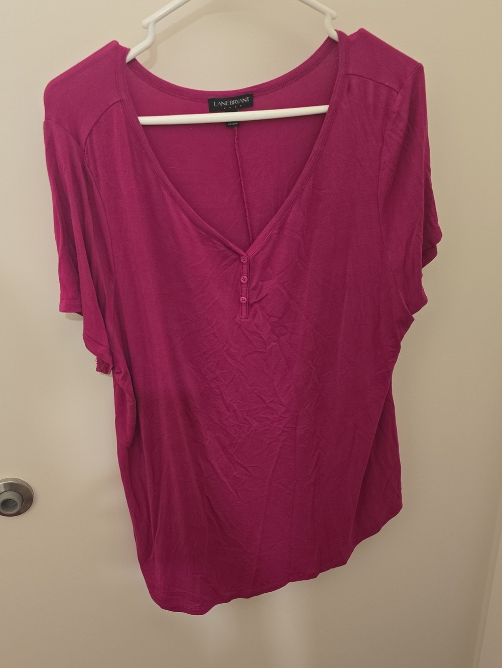 Lane Bryant Bright Fuchsia V-Neck Short Sleeve Top
